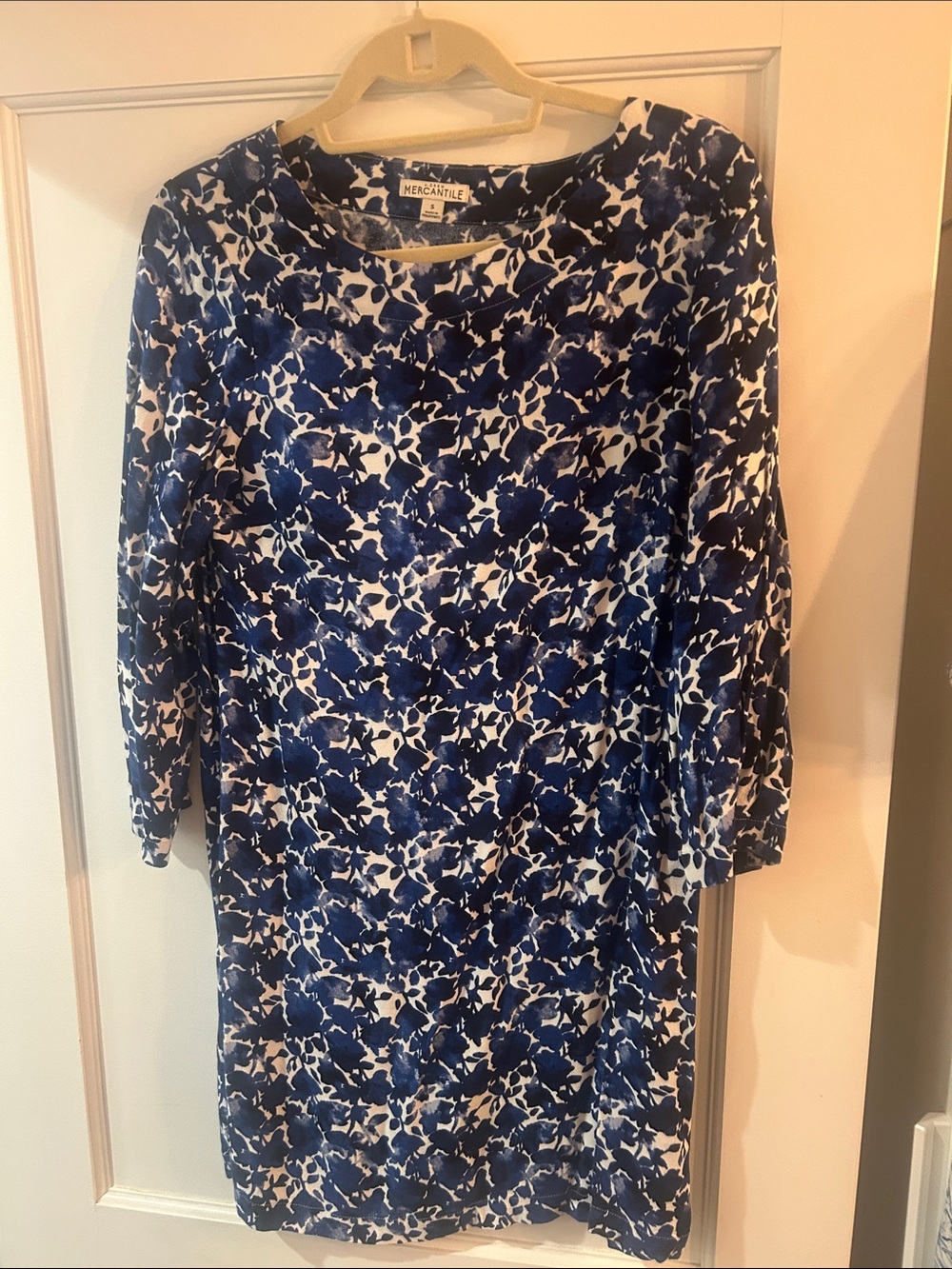 J. Crew Navy and White Floral Long-Sleeve Shift Dress